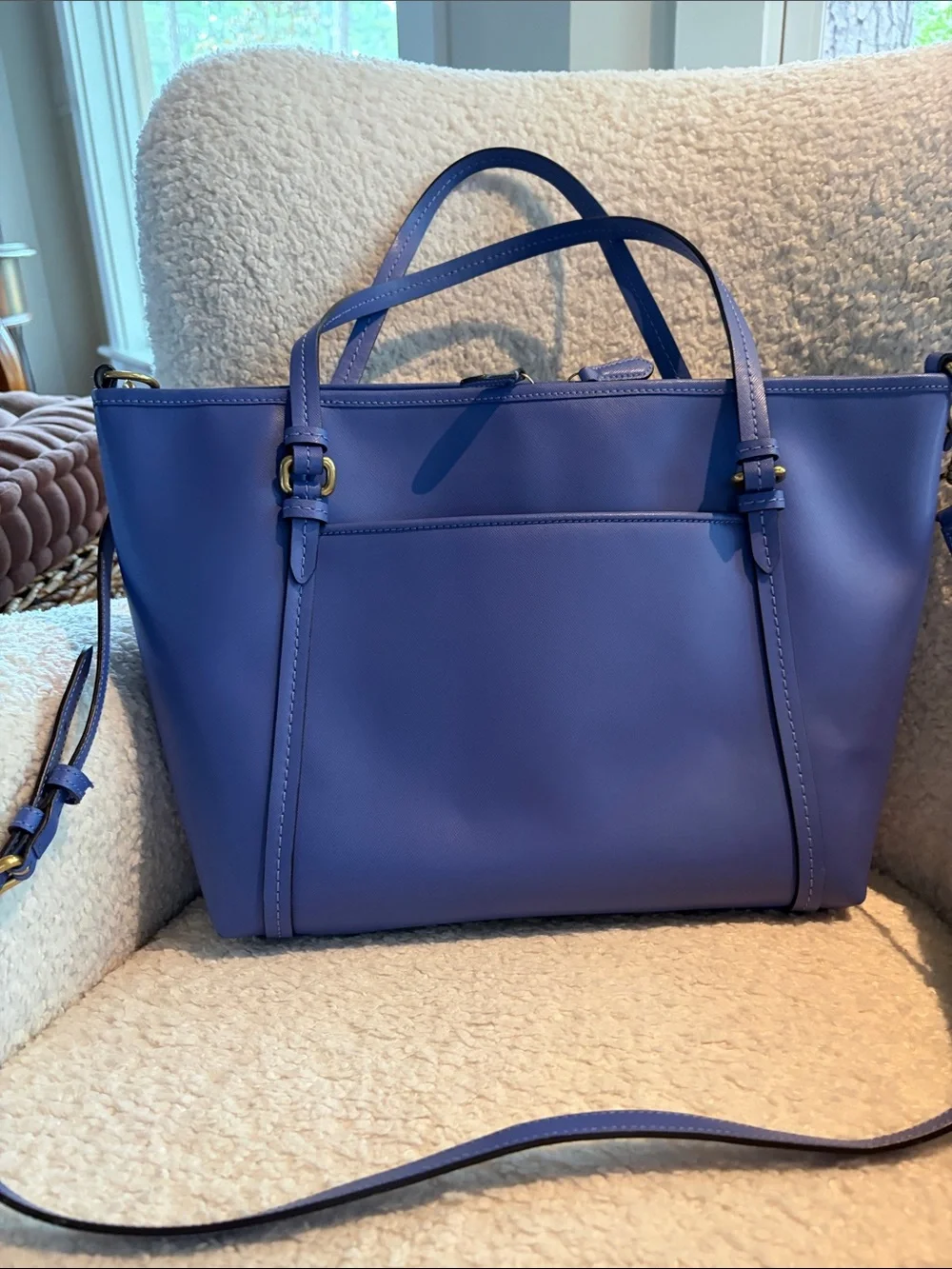 Coach Peyton Rare Periwinkle Leather Tote with Detachable Crossbody Strap